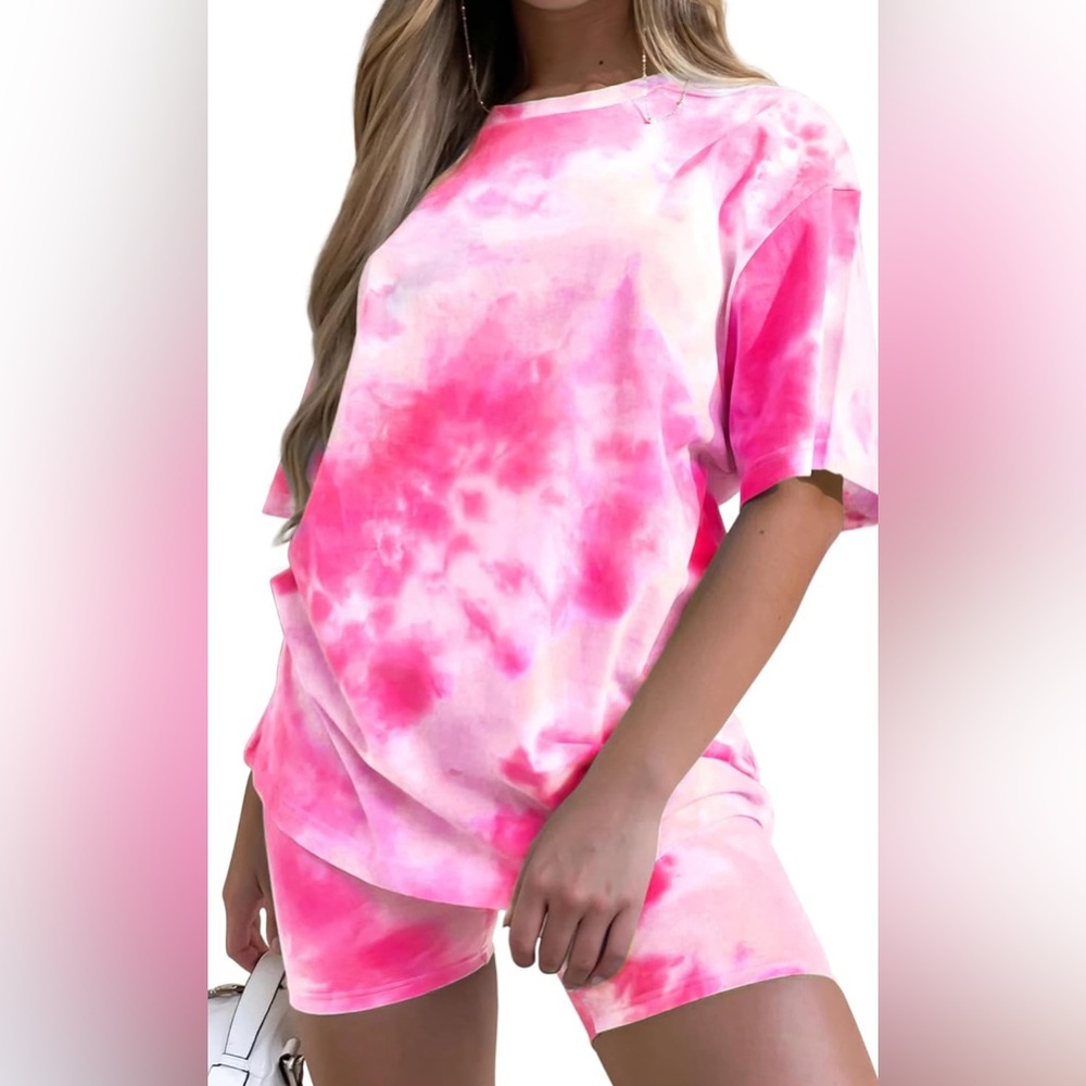 Women's Tie-Dye Set Two-Piece Outfits Short Set Short Sleeve T Shirts